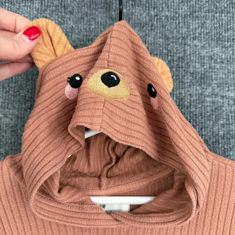 H&M Toddler Girls Knit Teddy Bear Hood Lounge Set Sz 3T Brown Flared Pants Cozy